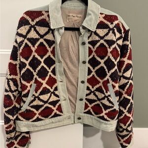 We The Free Geometric Knit Bomber Denim Jacket